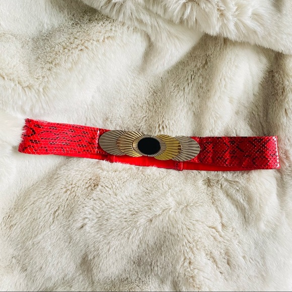 VTG Judith Leiber Red Snakeskin Adjustable Leather Belt - Picture 11 of 15